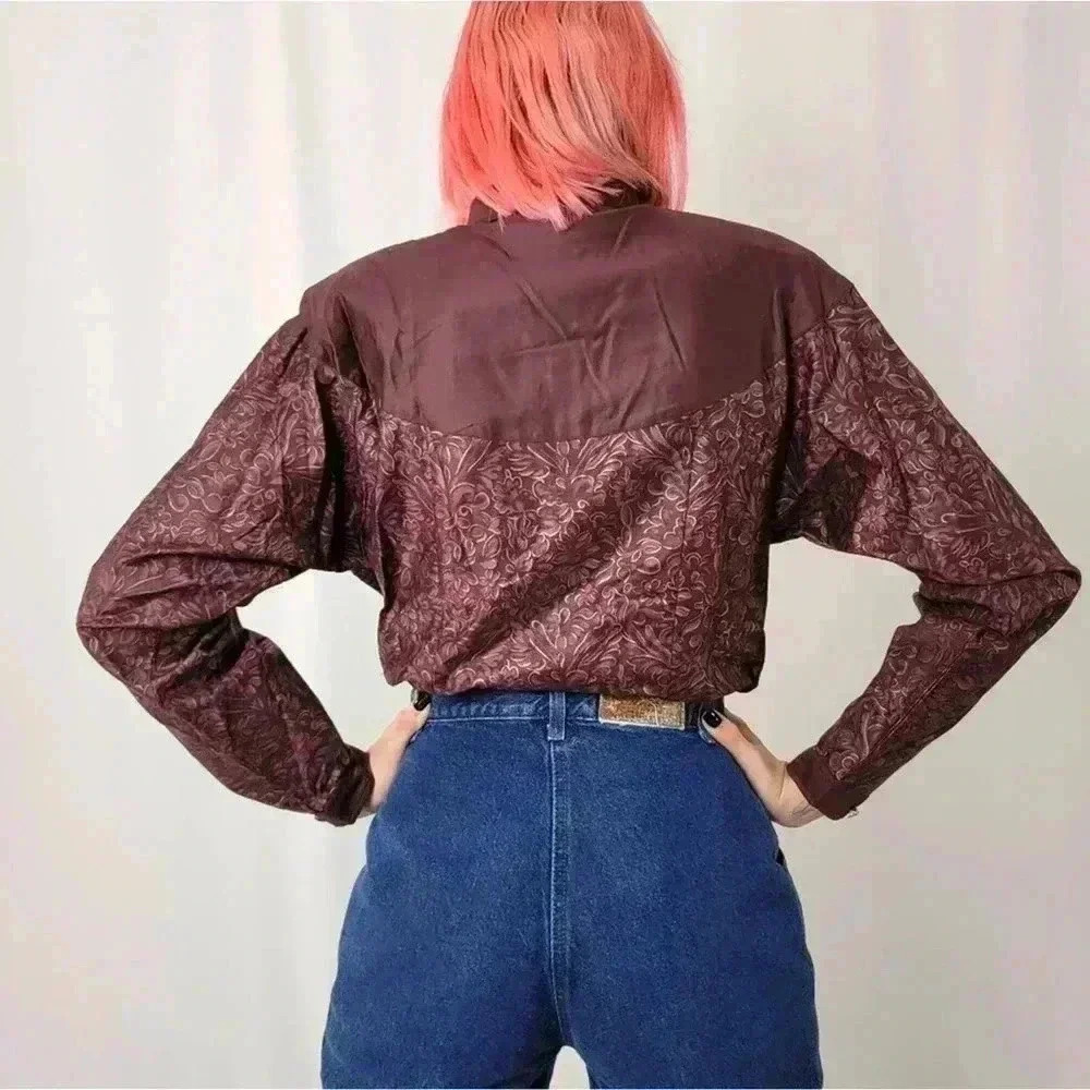 Vintage 90s Western Paisley Bandana Long Sleeve - M - Picture 2 of 6